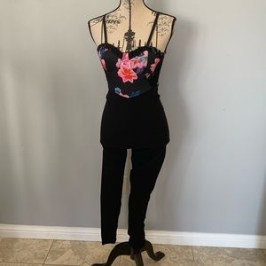 Black jumpsuit with floral bodice